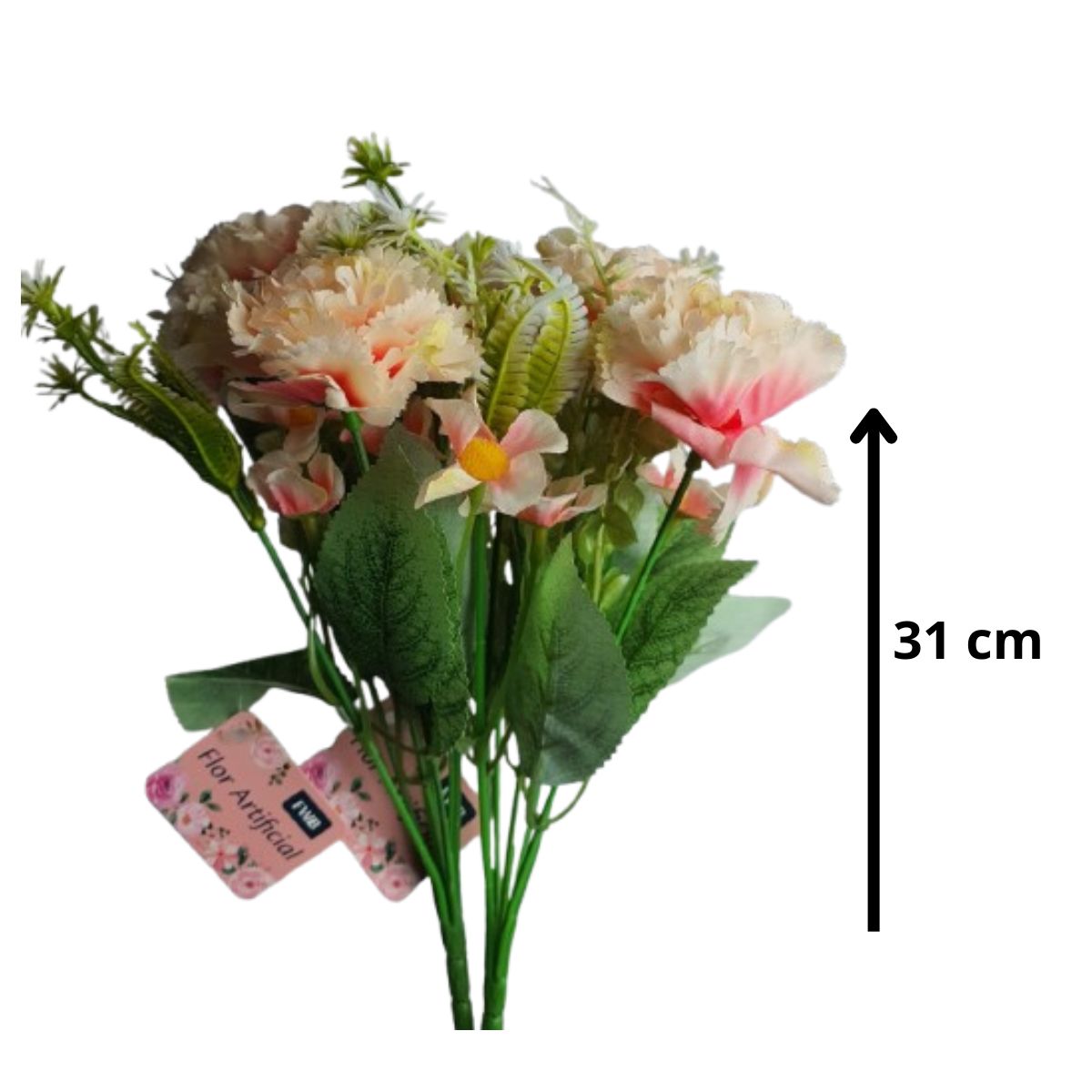 Buquê De Cravos Com 8 Flores Artificiais E Plantas - Rosa Claro Buquê De Cravos Com 8 Flores Artificiais E Plantas - Rosa Claro